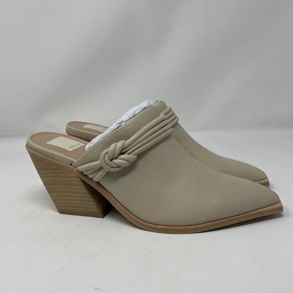 Dolce Vita Sita Mules 7.5 Sand Nubuck Pointed Toe Block Heel Leather Slip On NEW - Picture 2 of 8